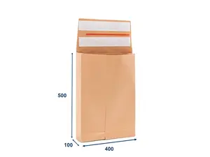100 ks - Obálka papírová s křížovým dnem a bočními sklady (kraft) 400x500, 2 lepící pásky