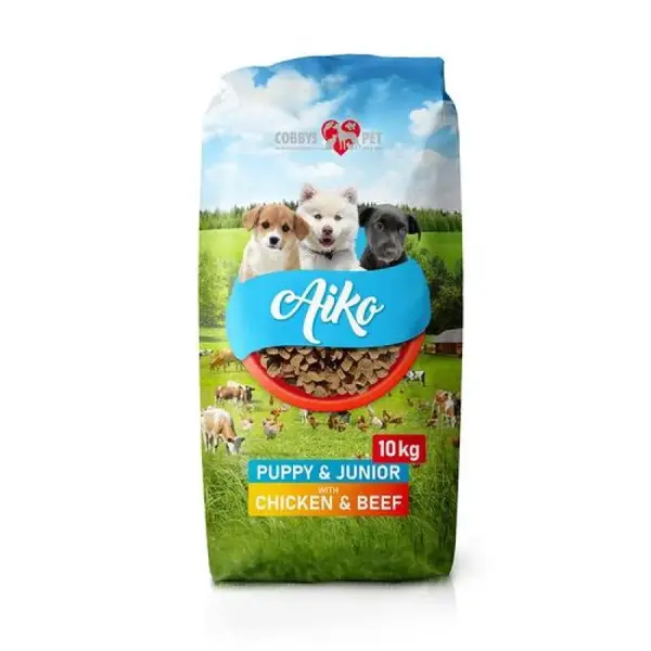 COBBYS PET AIKO PUPPY & JUNIOR Chicken & Beef 10kg plnohodnotné krmivo pre šteňatá s hovädzím a kuracím mäsom
