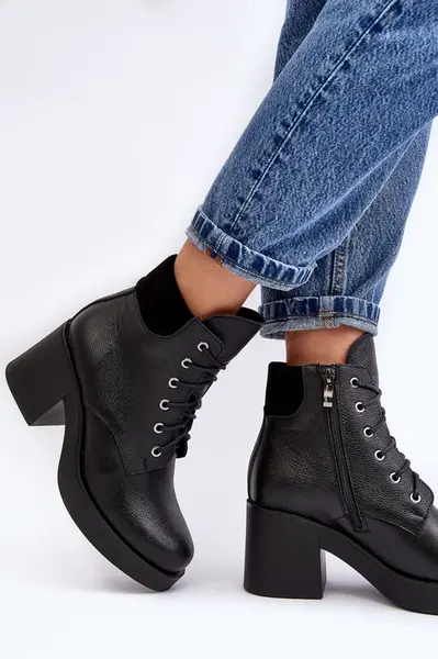 Boto Kůže Dámské Boty Na Sloupu Černé Lemar Leocera