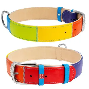 Plochý kožený obojok dúha, Obvod krku: 46-60 cm, širka: 35 mm