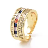 Colorful Cubic Zirconia Rectangle Open Cuff Ring