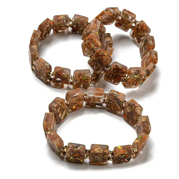 Dyed Natural Imperial Jasper with Resin Beaded Stretch Bracelets