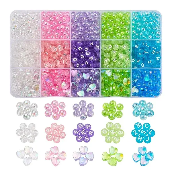 800Pcs 3 Style 5 Colors Transparent Acrylic Beads