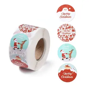 4 Patterns Christmas Round Dot Self Adhesive Paper Stickers Roll