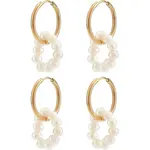 2 Pairs Natural Pearl Beaded Ring Dangle Hoop Earrings for Girl Women