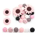 23Pcs Sunflower & Round Silicone Focal Beads