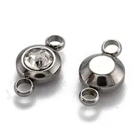 Flat Round 304 Stainless Steel Cubic Zirconia Links