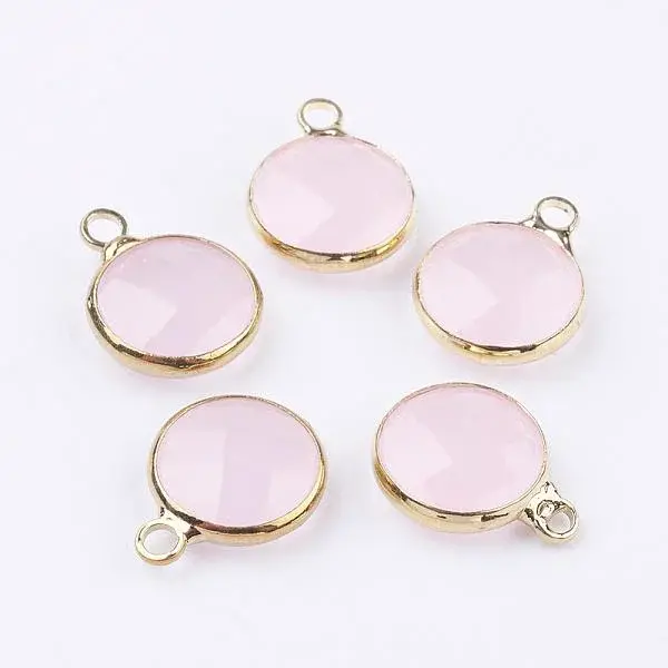 Golden Tone Brass Glass Flat Round Charms
