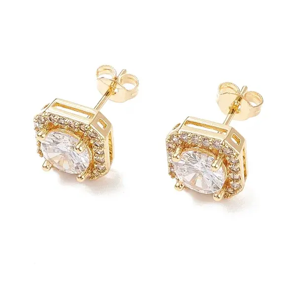 Clear Cubic Zirconia Square Stud Earrings