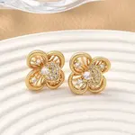 Brass Micro Pave Clear Cubic Zirconia Flower Stud Earrings