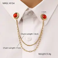 304 Stainless Steel & Dyed Stone Round Hanging Chain Brooch