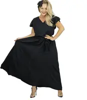 Pri Long dress tied at the waist with short sleeves with frill CELINA