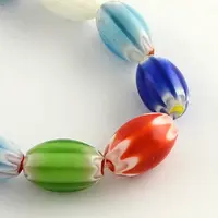 Oval Handmade Millefiori Glass Beads Strands
