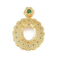 Oval Brass Micro Pave Cubic Zirconia Pendant Cabochon Settings