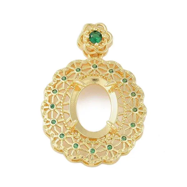 Oval Brass Micro Pave Cubic Zirconia Pendant Cabochon Settings