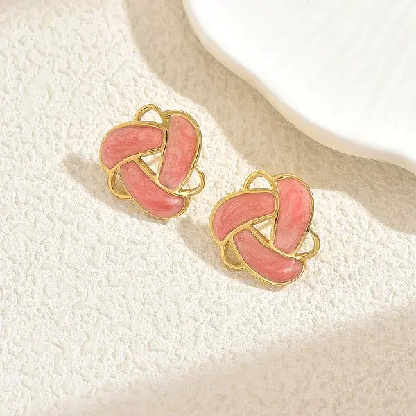 Stainless Steel Enamel Woven Stud Earrings