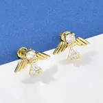 Brass Micro Pave Clear Cubic Zirconia Angel Stud Earrings