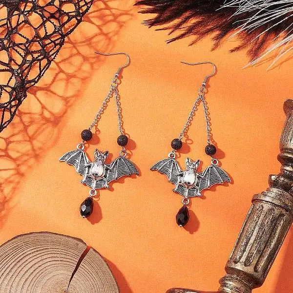 Halloween Bat Tibetan Style Alloy Dangle Earrings