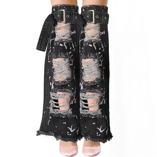 Denim Fabric Ripped Leg Sleeves