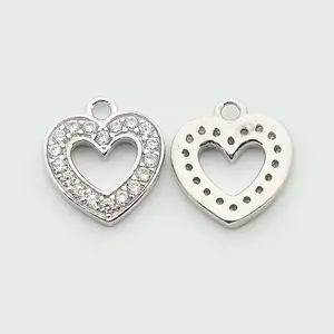 Brass Micro Pave Cubic Zirconia Heart Pendants