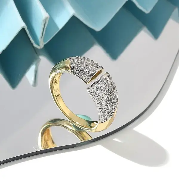 Brass Micro Pave Clear Cubic Zirconia Cuff Finger Rings for Women