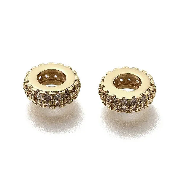 Brass Micro Pave Clear Cubic Zirconia European Beads