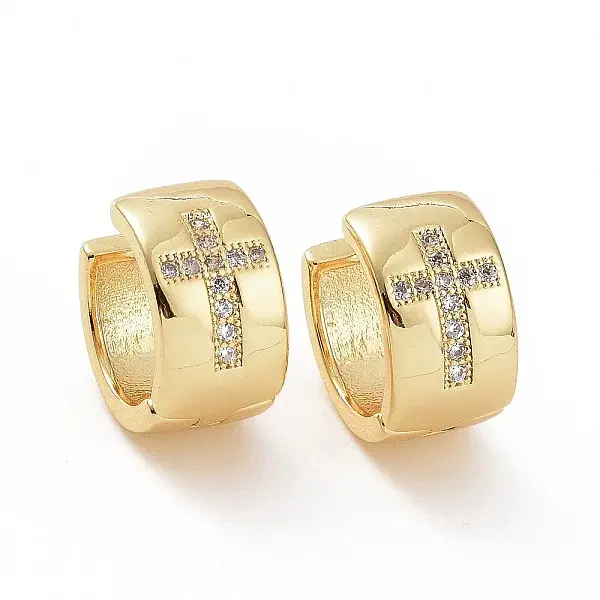 Cubic Zirconia Cross Thick Hoop Earrings