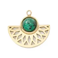 Ion Plating(IP) 304 Stainless Steel Pendants with Synthetic Sesame Jasper Cabochon