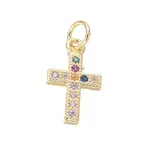 Brass Micro Pave Cubic Zirconia Tiny Cross Charms