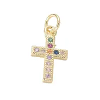 Brass Micro Pave Cubic Zirconia Tiny Cross Charms