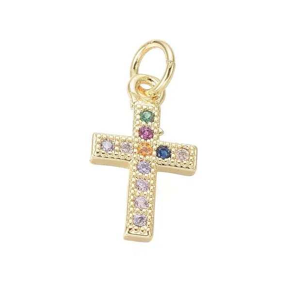 Brass Micro Pave Cubic Zirconia Tiny Cross Charms