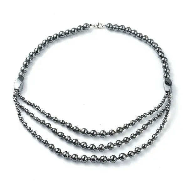 Non-Magnetic Synthetic Hematite Beades 3 Layer Necklaces