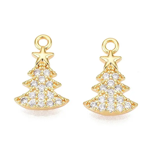 Christmas Theme Brass Micro Pave Clear Cubic Zirconia Charms