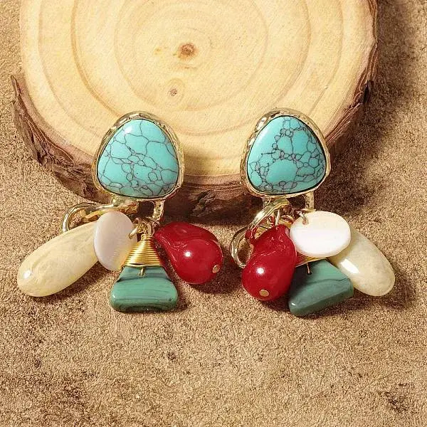 Triangle Alloy Plastic Dangle Stud Earrings