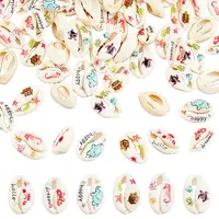 60Pcs 6 Styles Printed Natural Cowrie Shell Beads
