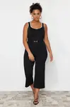 Trendyol Curve Black Stripe Detailed Square Neck Bodycon Knit Blouse