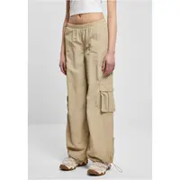 Ladies Wide Crinkle Nylon Cargo Pants beton