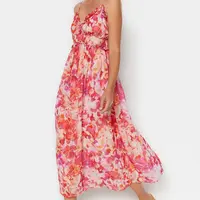 Trendyol Multi Color Floral Print A-Cut Ruffle Detail Lined Chiffon Maxi Woven Dress
