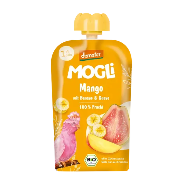 MOGLi bio mango kapsička s banánom a guavou s certifikáciou Demeter