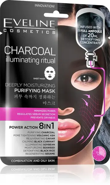 EVELINE CHARCOAL DEEPLY MOISTURIZING FACE SHEET MASK