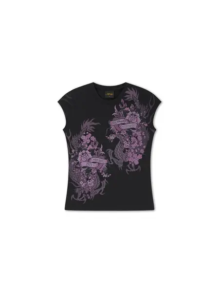 Ed Hardy Tričko 'Tattoo City'  orchideová / čierna