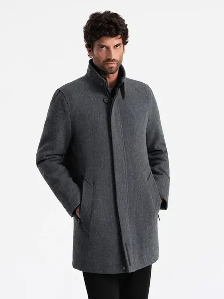 Ombre Men's winter coat with wool and quilted lining - graphite melange