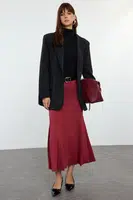 Trendyol Claret Red Midi Flexible Knitted Fish Skirt