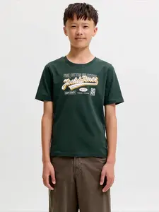 Jack & Jones Junior Tričko  žltá / tmavozelená / biela