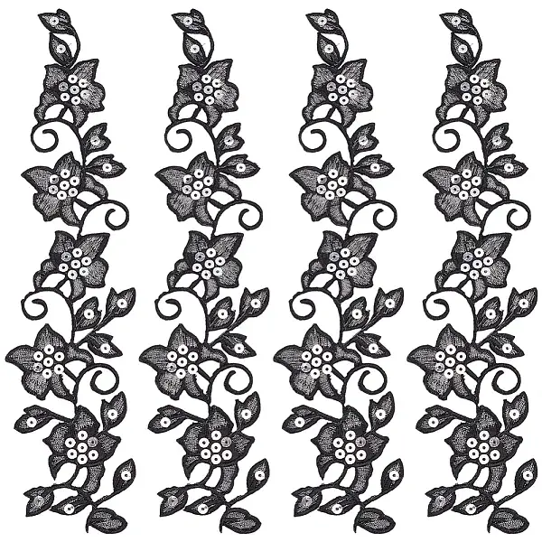 4Pcs Honeysuckle Polyester & Sequin Self Adhesive Patches
