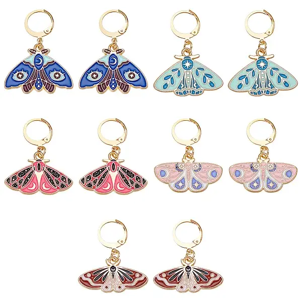10Pcs 5 Colors Moth Alloy Enamel Pendants Moths Charms Locking Stitch Marker
