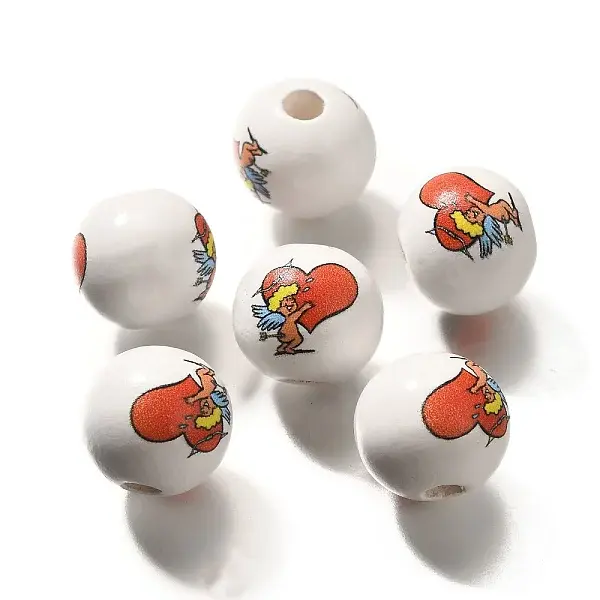 Valentine's Day Element Printed Wood Beads