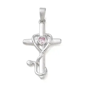 Brass Micro Pave Pink Cubic Zirconia Pendants