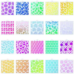 Floral Theme Rectangle PET Plastic Hollow Out Drawing Painting Stencils Templates