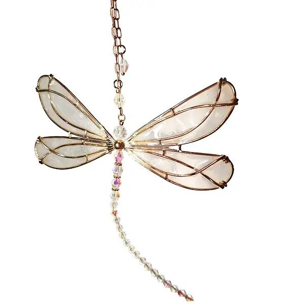 1Pc Glass & Metal Enamel Dragonfly Pendant Decorations
